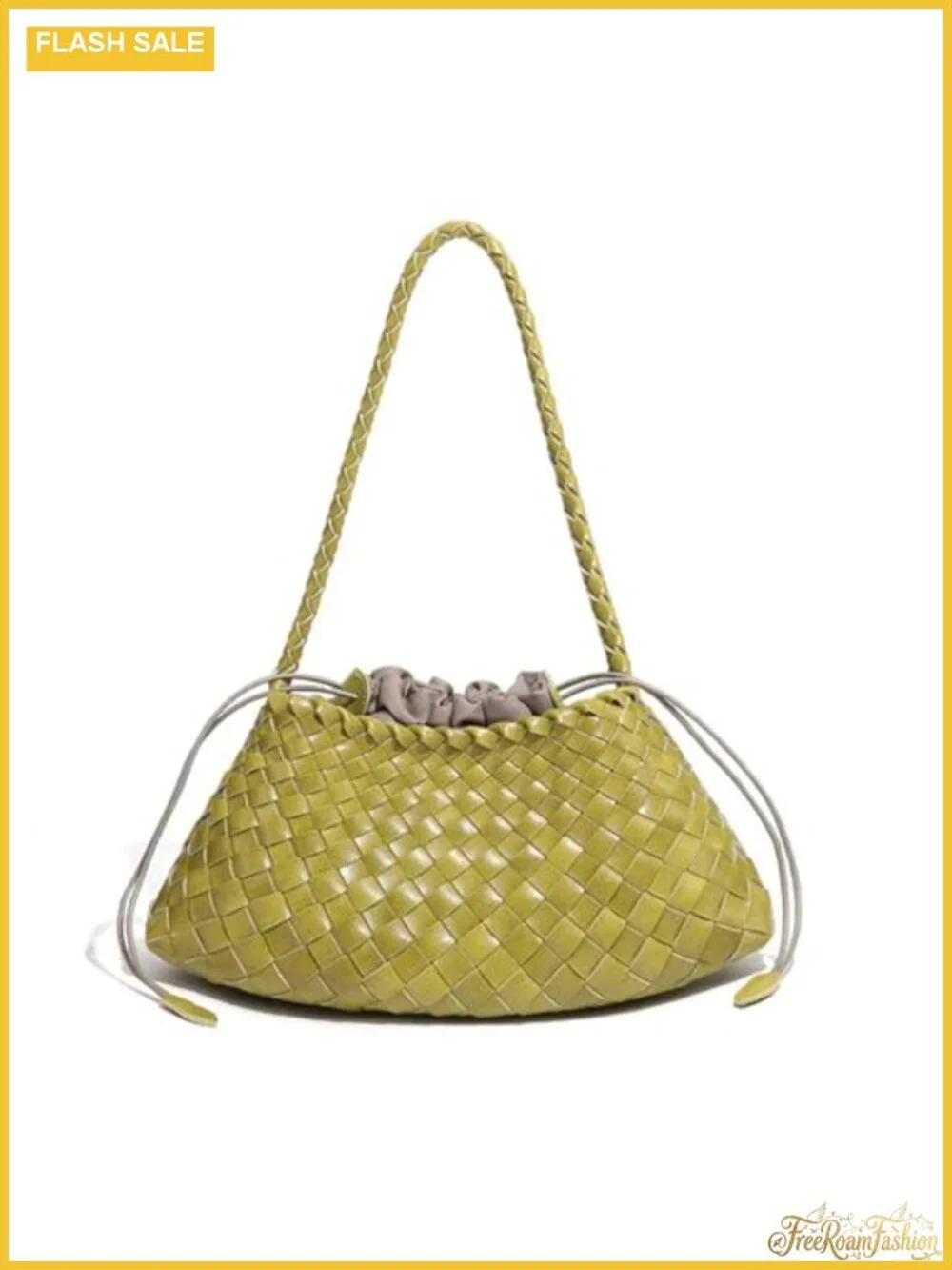 Woven Vegan Leather Hobo Shoulder Bag Handwoven Drawstring Purse